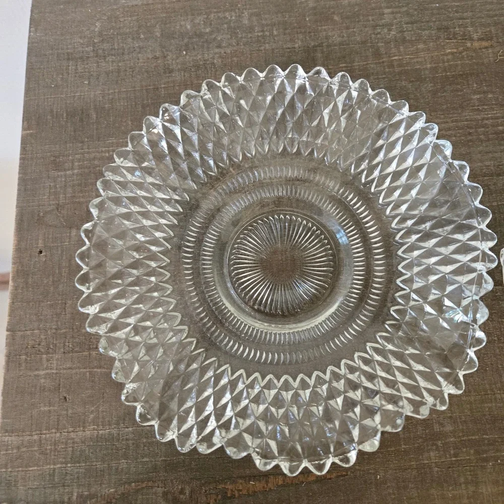 Vintage Pressed Glass Set Diamond Point Candy Dish and Toothpick Holder Clear